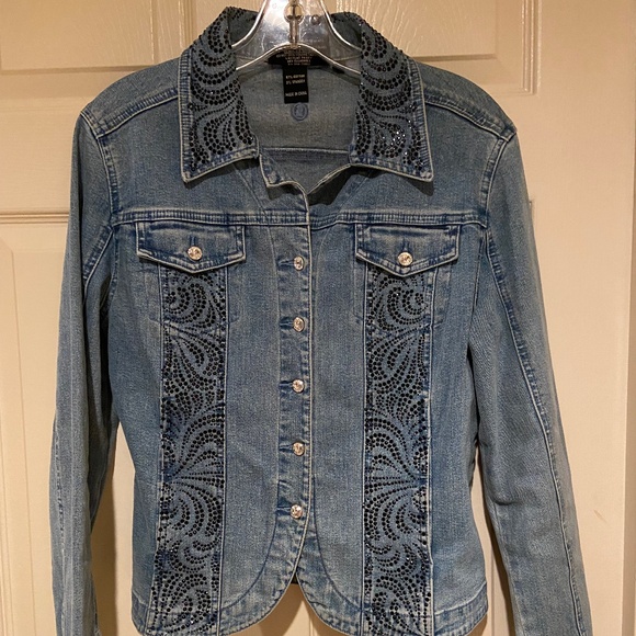 Christine Alexander Rhinestone Denim Jacket Blue S (Fits S/M) - Picture 1 of 7